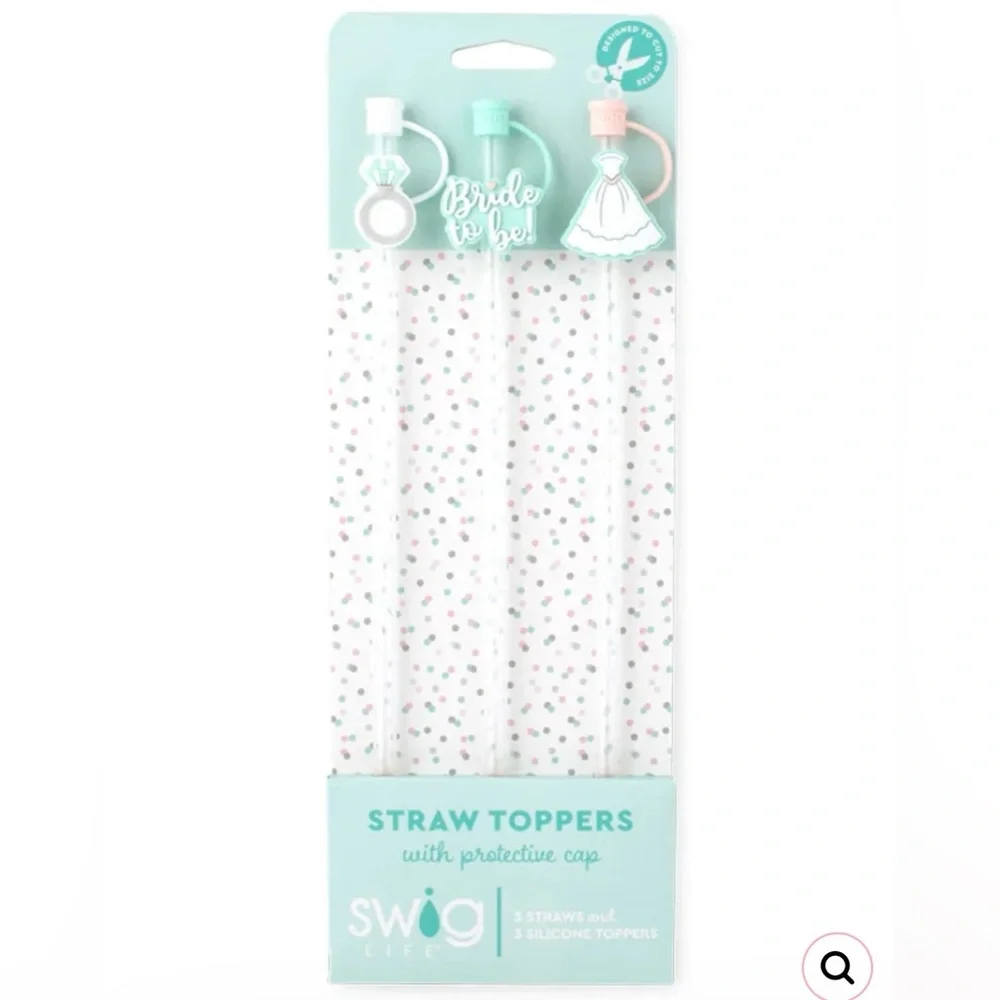 Swig Life Bridal Celebration Straw Toppers with Caps - White, Mint, Pink 0️⃣5️⃣